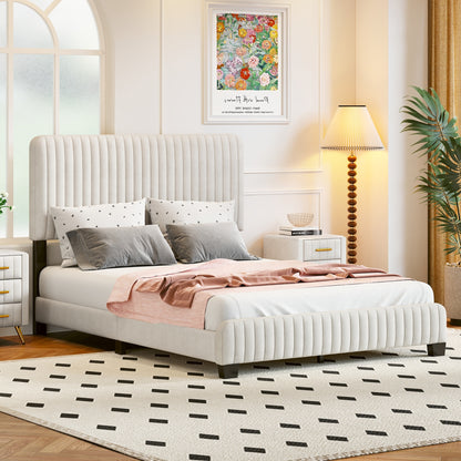 Emily Upholstered Platform Bed,Beige