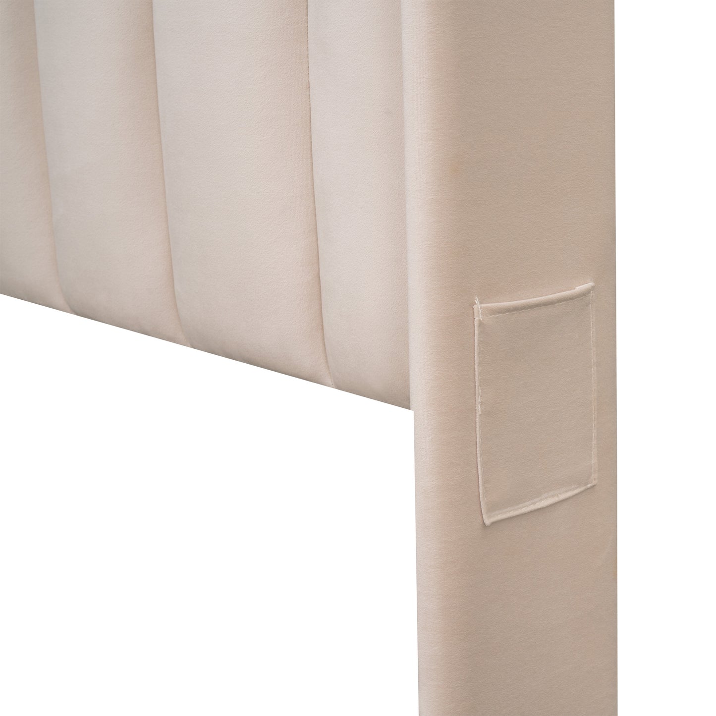 velvet upholstered platform bed with a big drawer