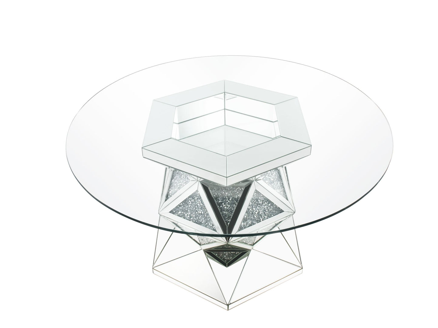 acme noralie dining table, mirrored & faux diamonds
