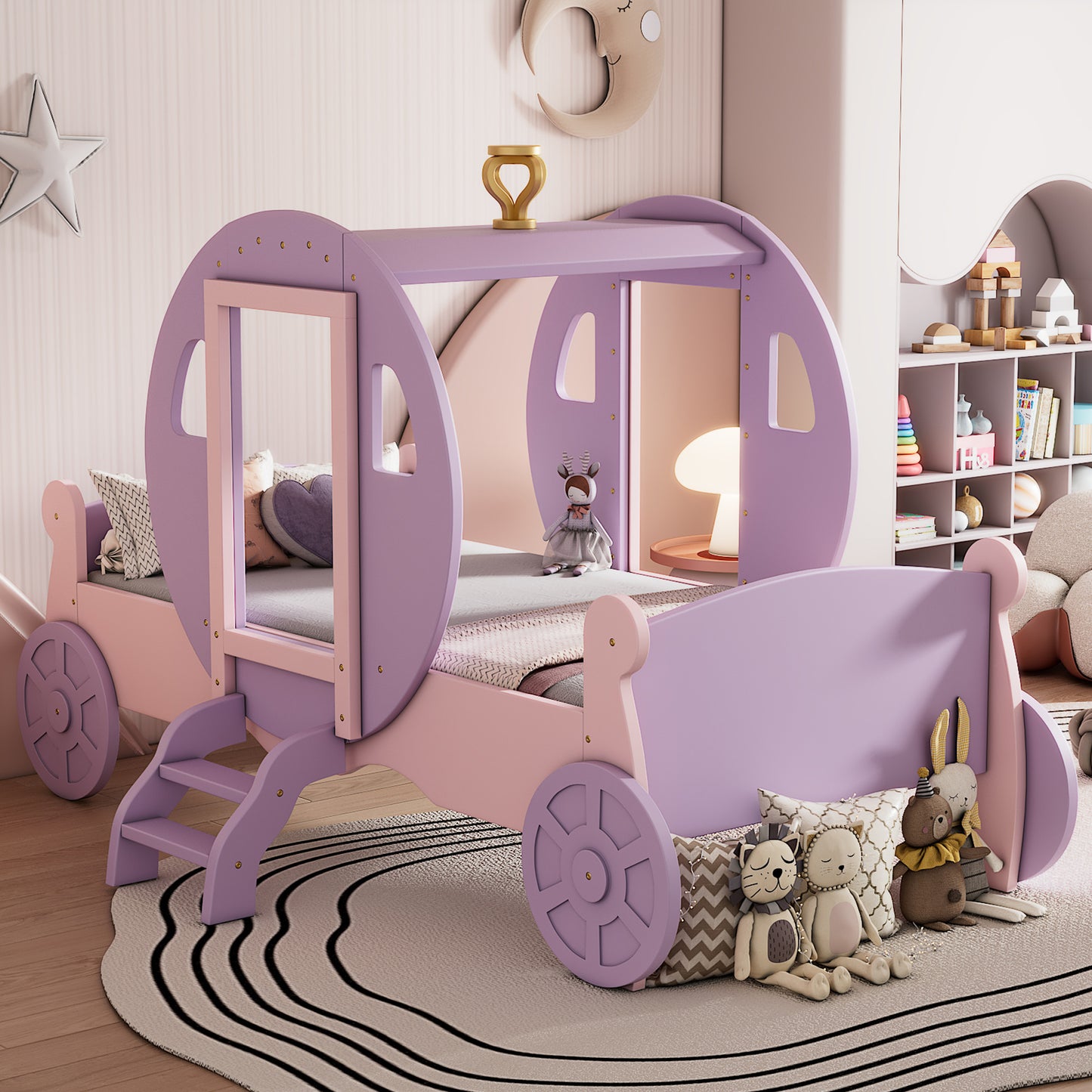 princess carriage bed with crown, purple+pink