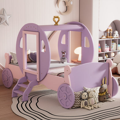 Princess Carriage Bed with Crown, Purple+Pink