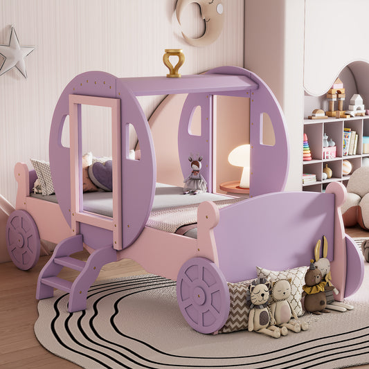 Princess Carriage Bed with Crown, Purple+Pink