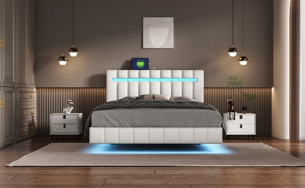 floating bed frame with led lights and usb charging #3