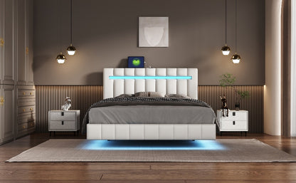 Floating Bed Frame with LED Lights and USB Charging #3