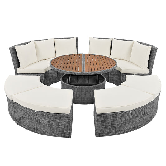 TOPMAX Patio 5-Piece Round Rattan Sectional Sofa Set, Beige