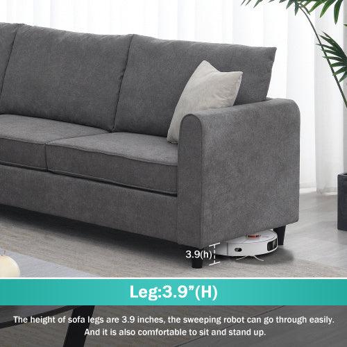 modern l shape couch with 3 pillows