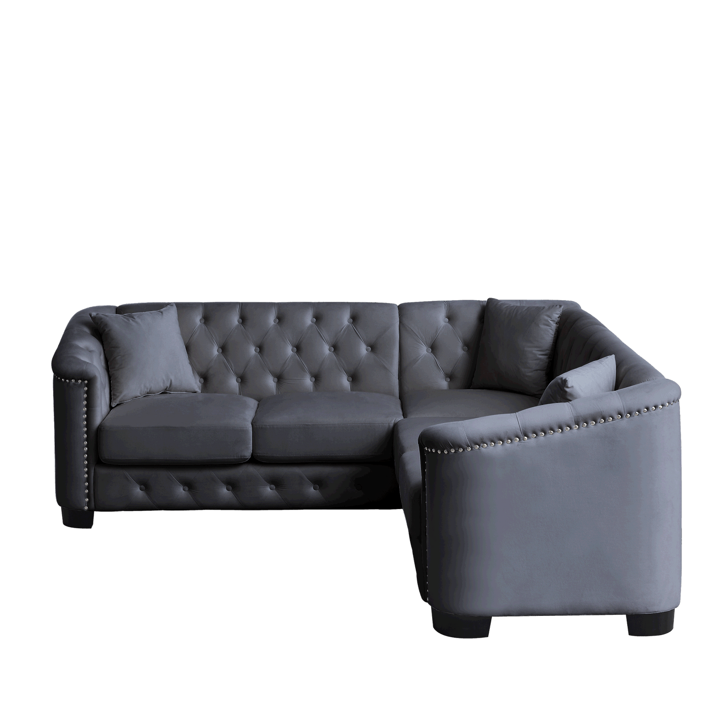 riri modern chesterfield velvet sofa, grey