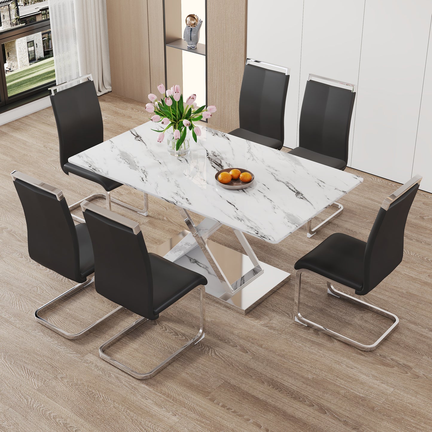 marble textured glass dining table