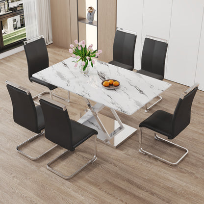 Marble Textured Glass Dining Table