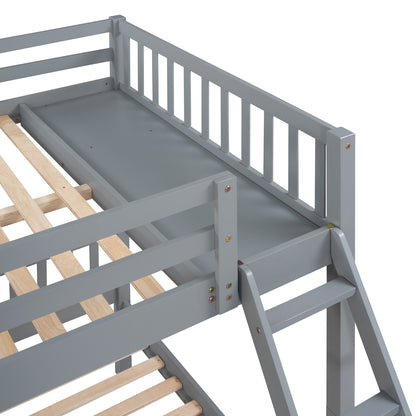 Triple Bunk Bed with Drawers and Guardrails, Gray