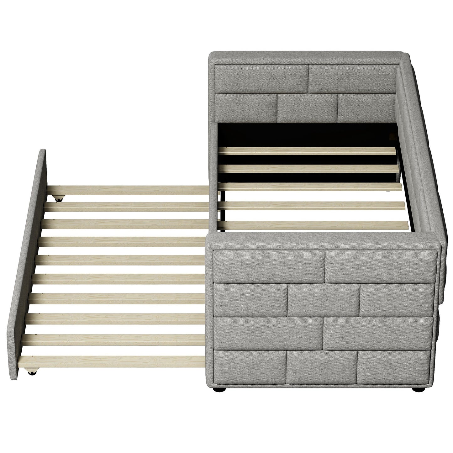 upholstered bed with padded back, gray