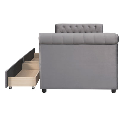 Sara Upholstered Bed with Drawers, Gray