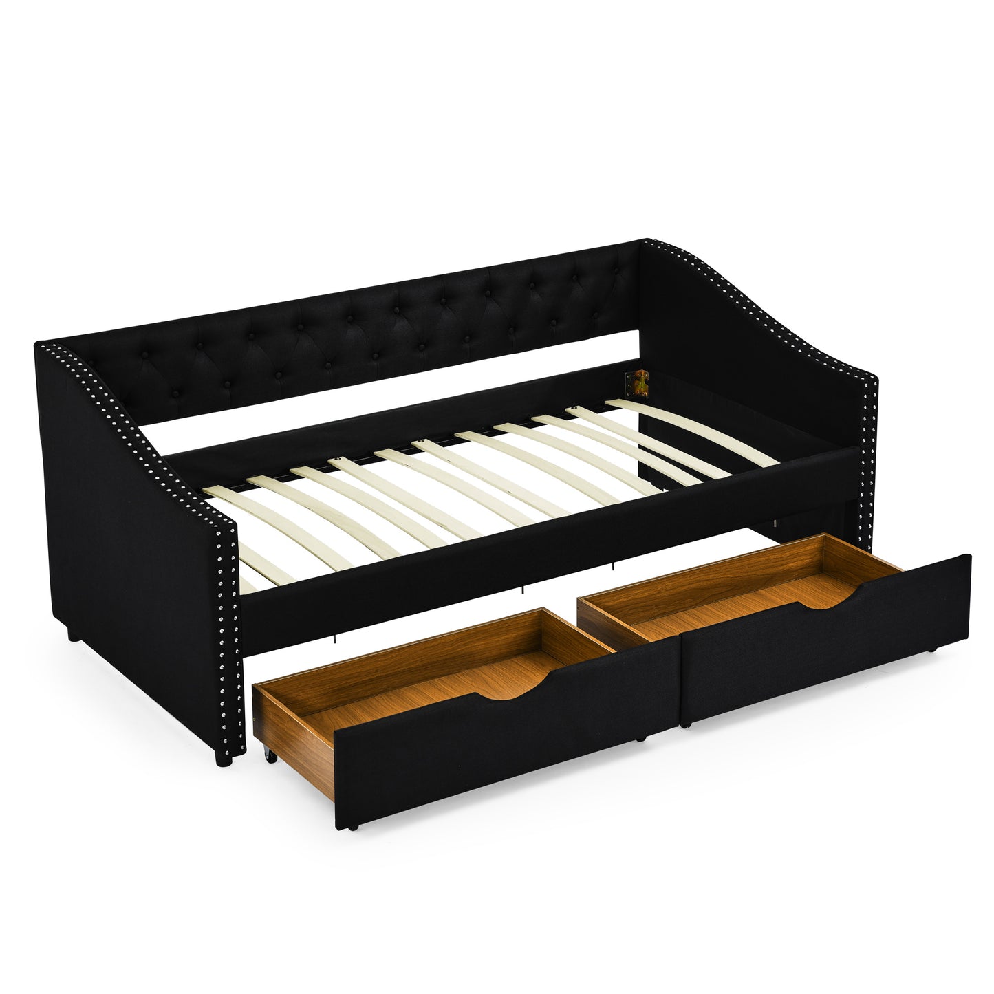 upholstered tufted sofa bed with drawers in black