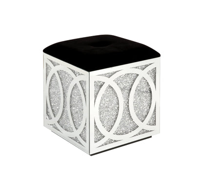ACME Noralie OTTOMAN W/STORAGE Mirrored & Faux Diamonds