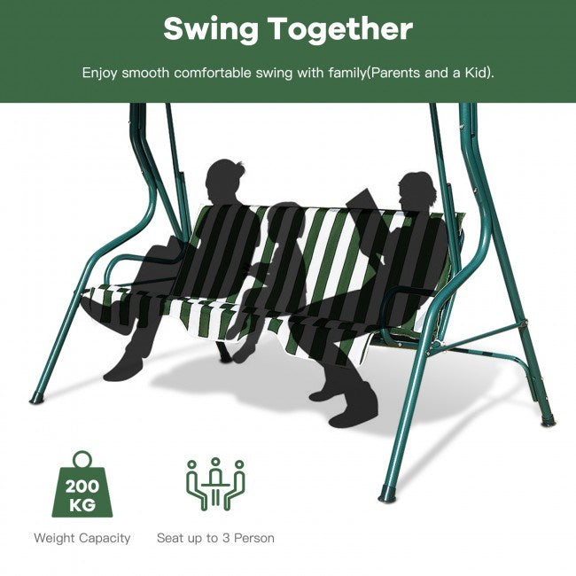 3 seat outdoor patio canopy swing with cushioned steel frame