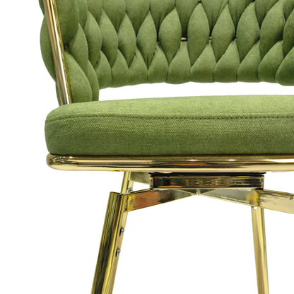 Bar Chair Linen Woven Bar Stool Set of 4, Green