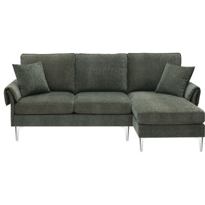 Chenille L-Shaped Sofa with 2 Pillows