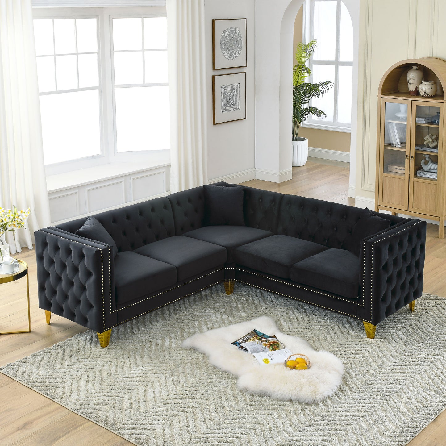 zara velvet 5-seater corner sofas