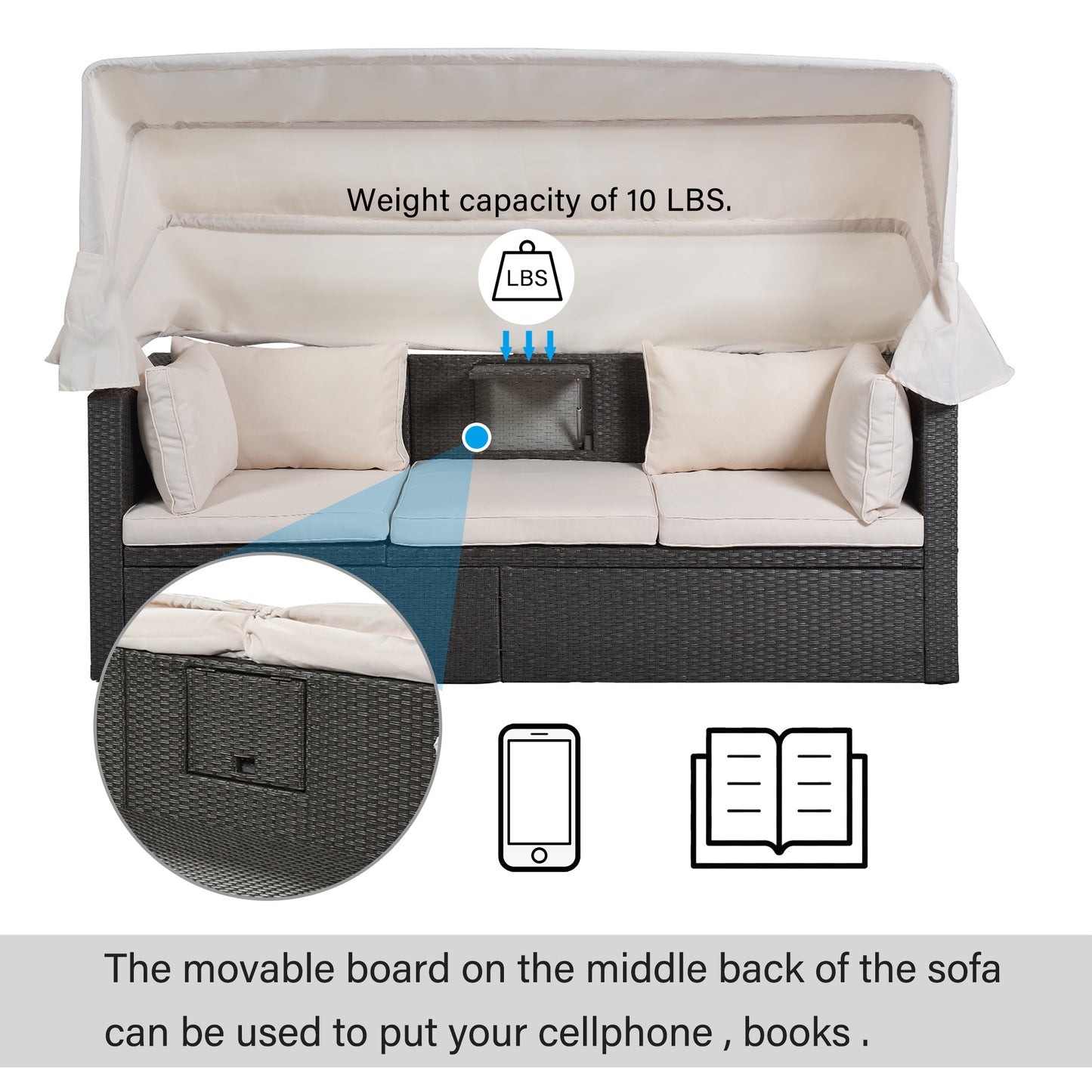 betty rectangle daybed with retractable canopy