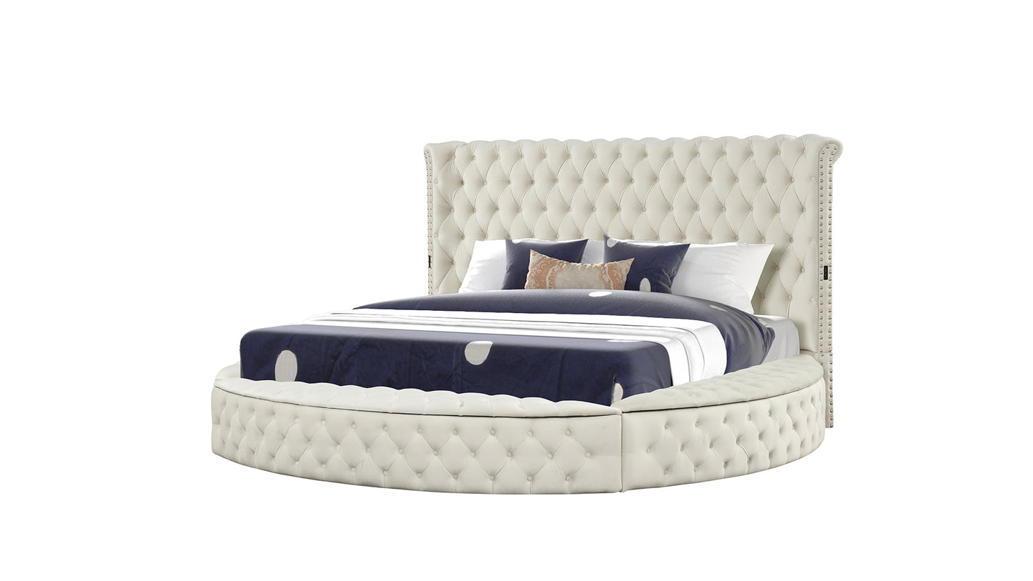 hazel modern style queen bed with usb charger & made with wood in cream