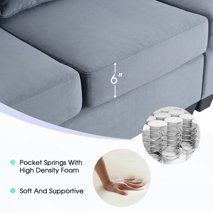 Modern L shape Sectional Sofa With USB Charging Port, Grey