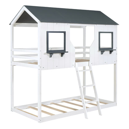 Twin Over Twin Bunk Bed with Roof