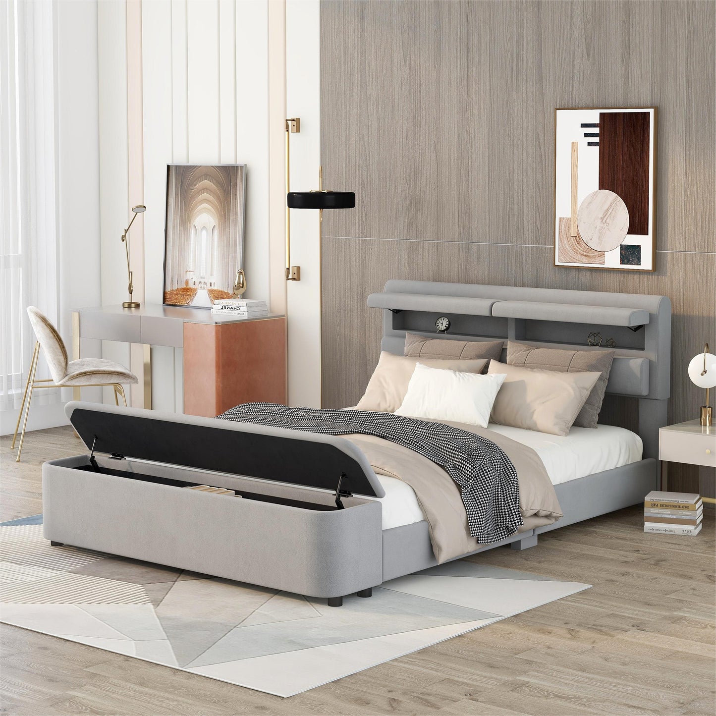 holly upholstery platform bed with storage headboard and footboard