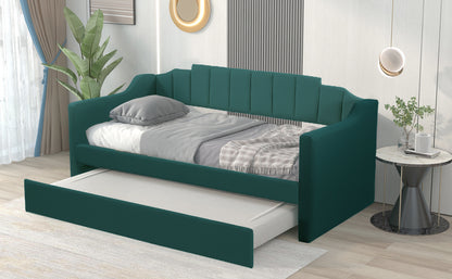 Upholstered Twin Bed with Trundle, Green