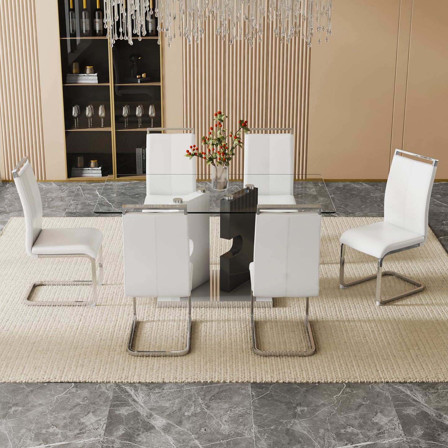 ruby 6-piece dining table set, black/white