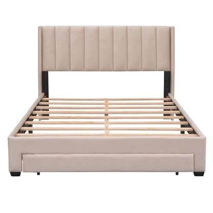 Velvet Upholstered Platform Bed with a Big Drawer