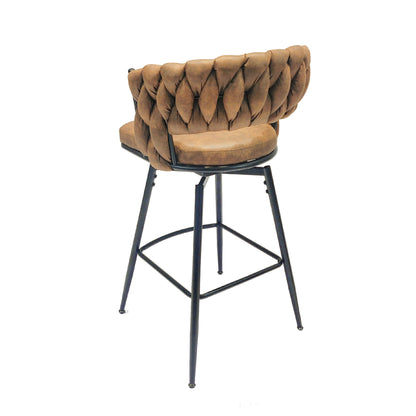 Technical Leather Woven Bar Stool Set of 4, Brown