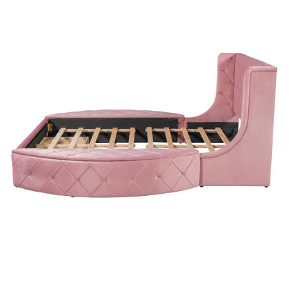 Upholstered Platform Storage Velvet Bed with Wingback Headboard- Pink