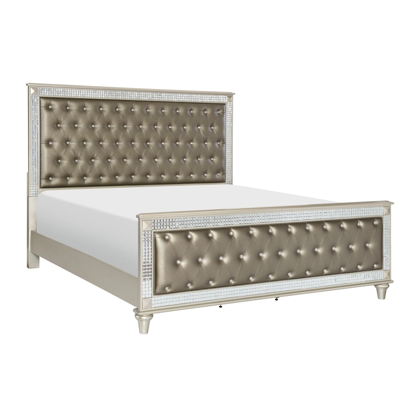 glamorous style champagne finish queen upholstered bed