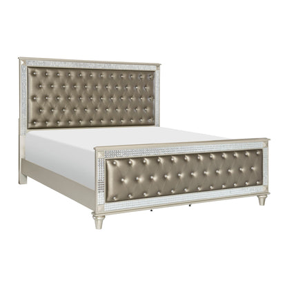 Glamorous Style Champagne Finish Queen Upholstered Bed