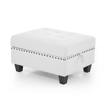 L shape Modular Sectional Sofa includes 2 Ottomans, Ivory Chenille