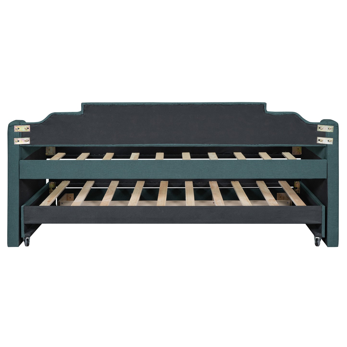 eli upholstered daybed with trundle and three drawers, green