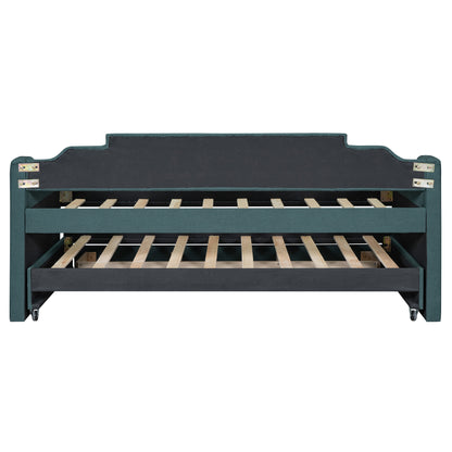 Eli Upholstered Daybed with Trundle and Three Drawers, Green