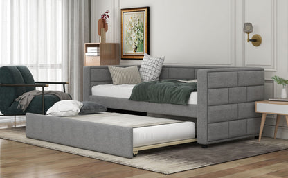 Upholstered Bed with Padded Back, Gray