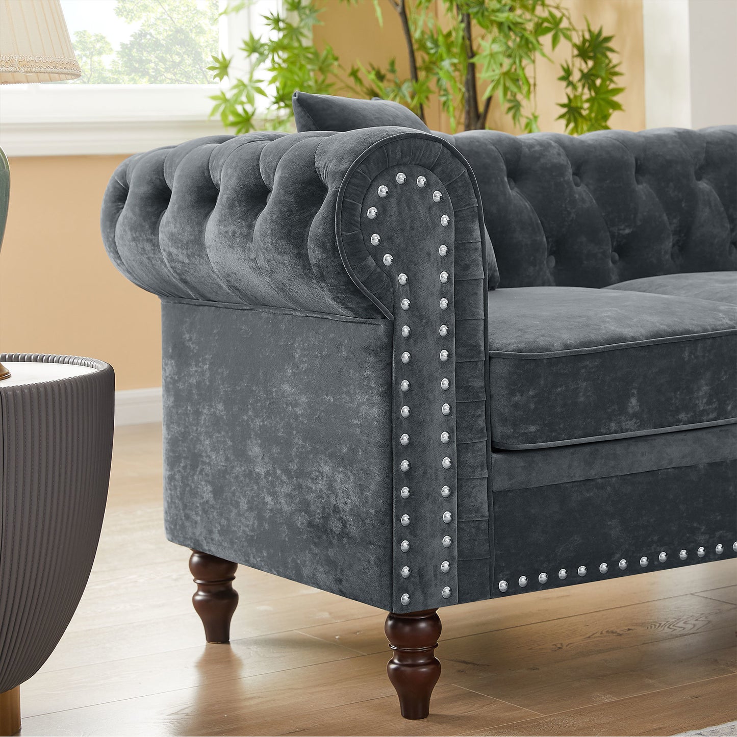 moe upholstered sectional, grey velvet