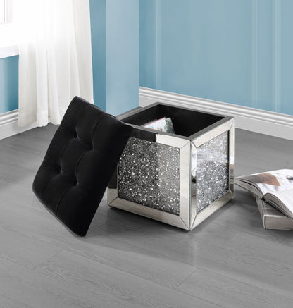 ACME Noralie OTTOMAN W/STORAGE Mirrored & Faux Diamonds