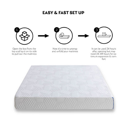 Twin 12 Inch Gel Memory Foam Mattress, White, Bed in a Box, Green Tea and Cooling Gel Infused, CertiPUR-US Certified