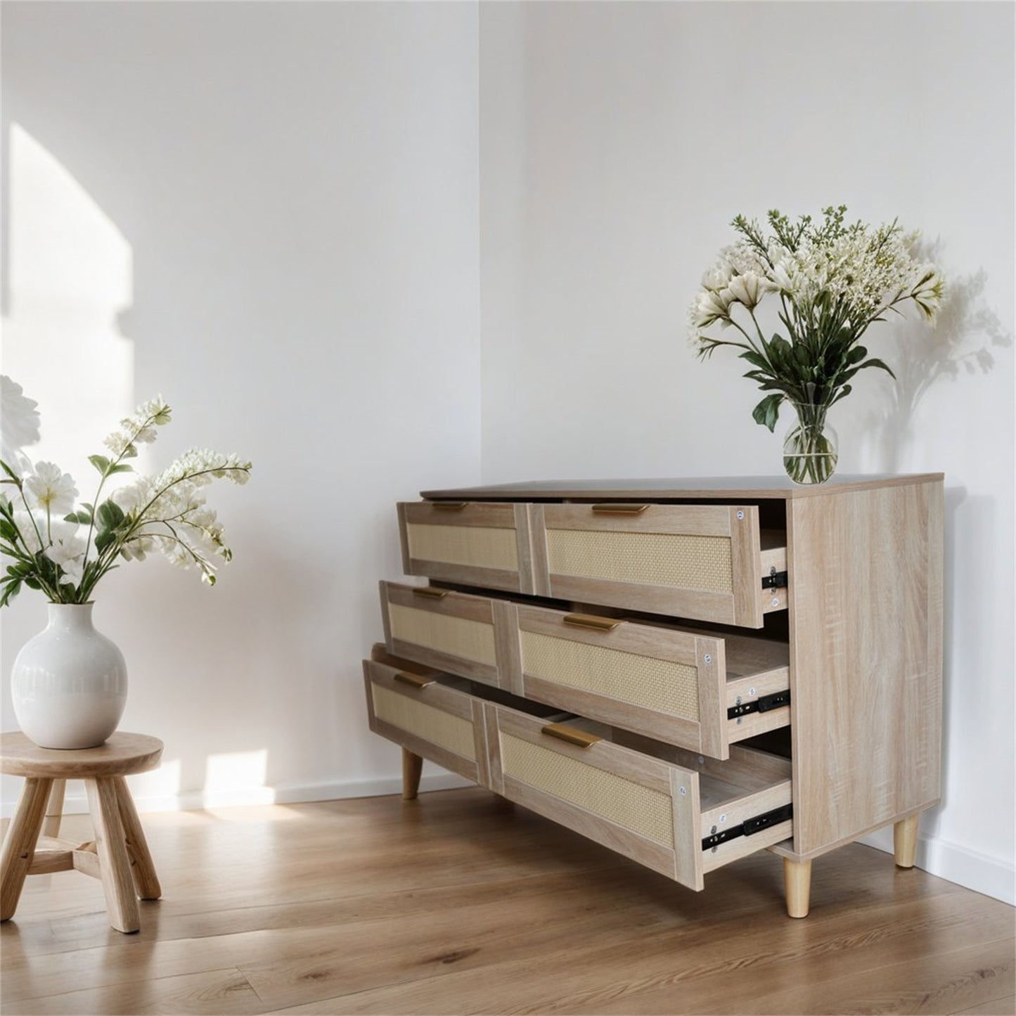 modern 6 drawer rattan dresser