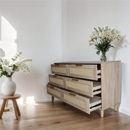 Modern 6 Drawer Rattan Dresser