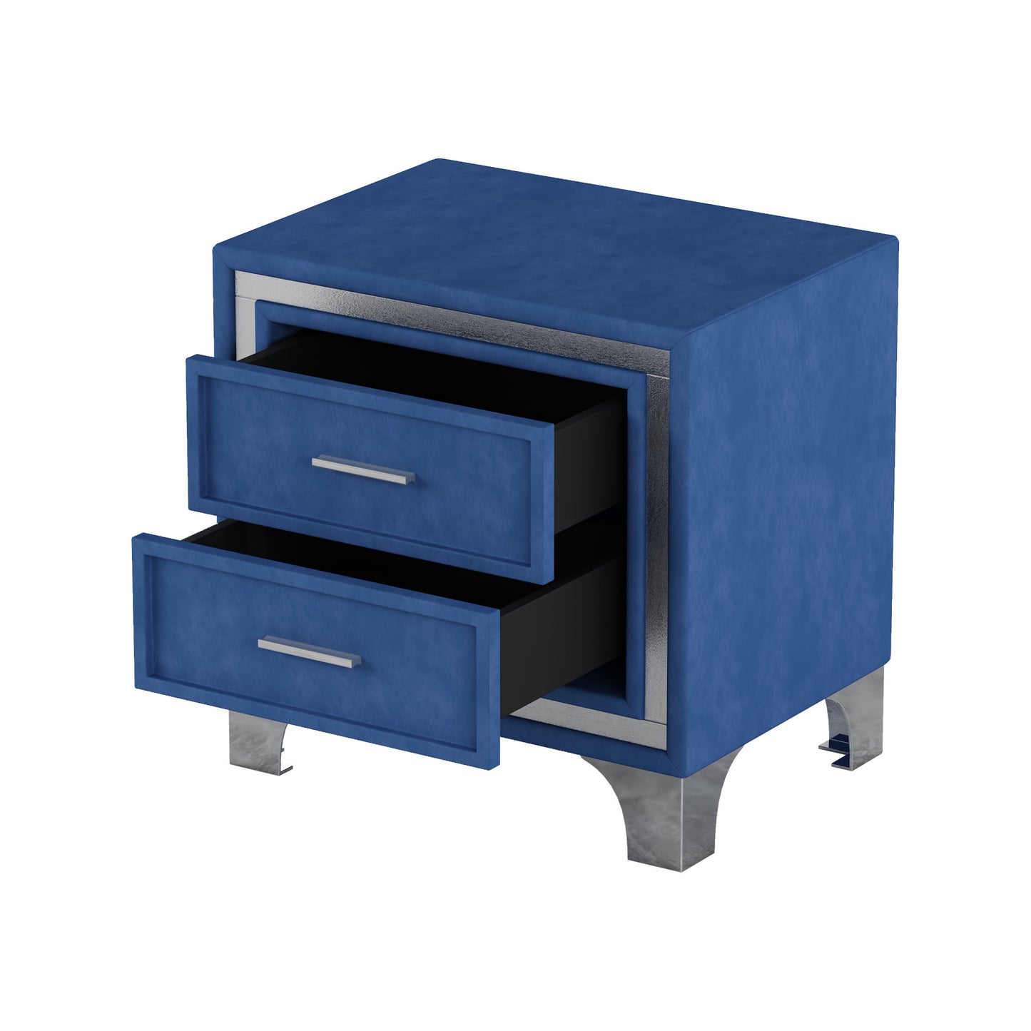 3-pieces upholstered platform bed with led lights and two nightstands-blue