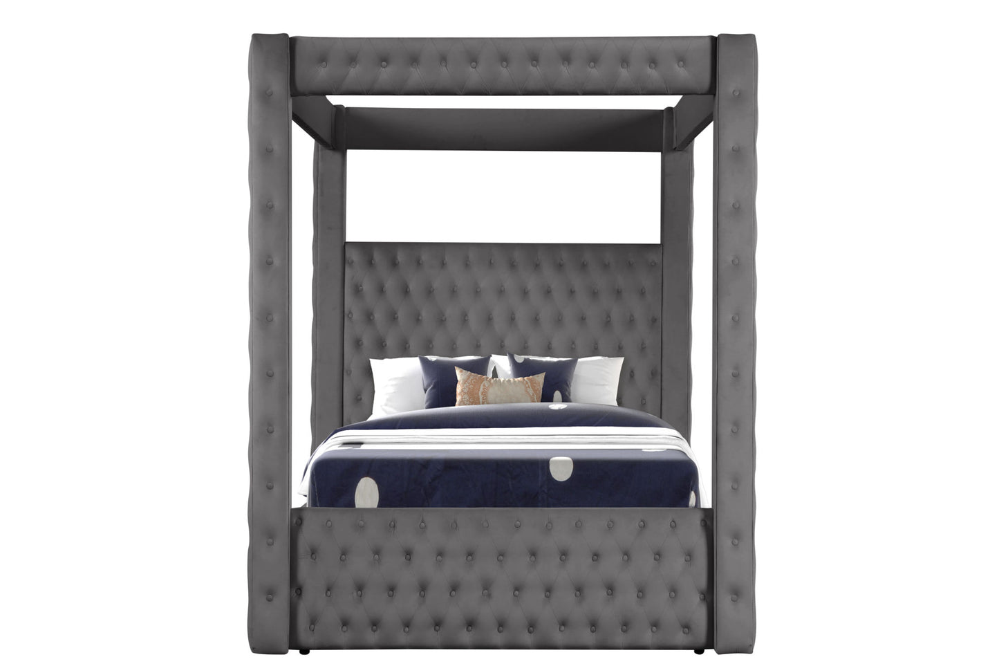 monica luxurious four-poster full bed made with wood in gray