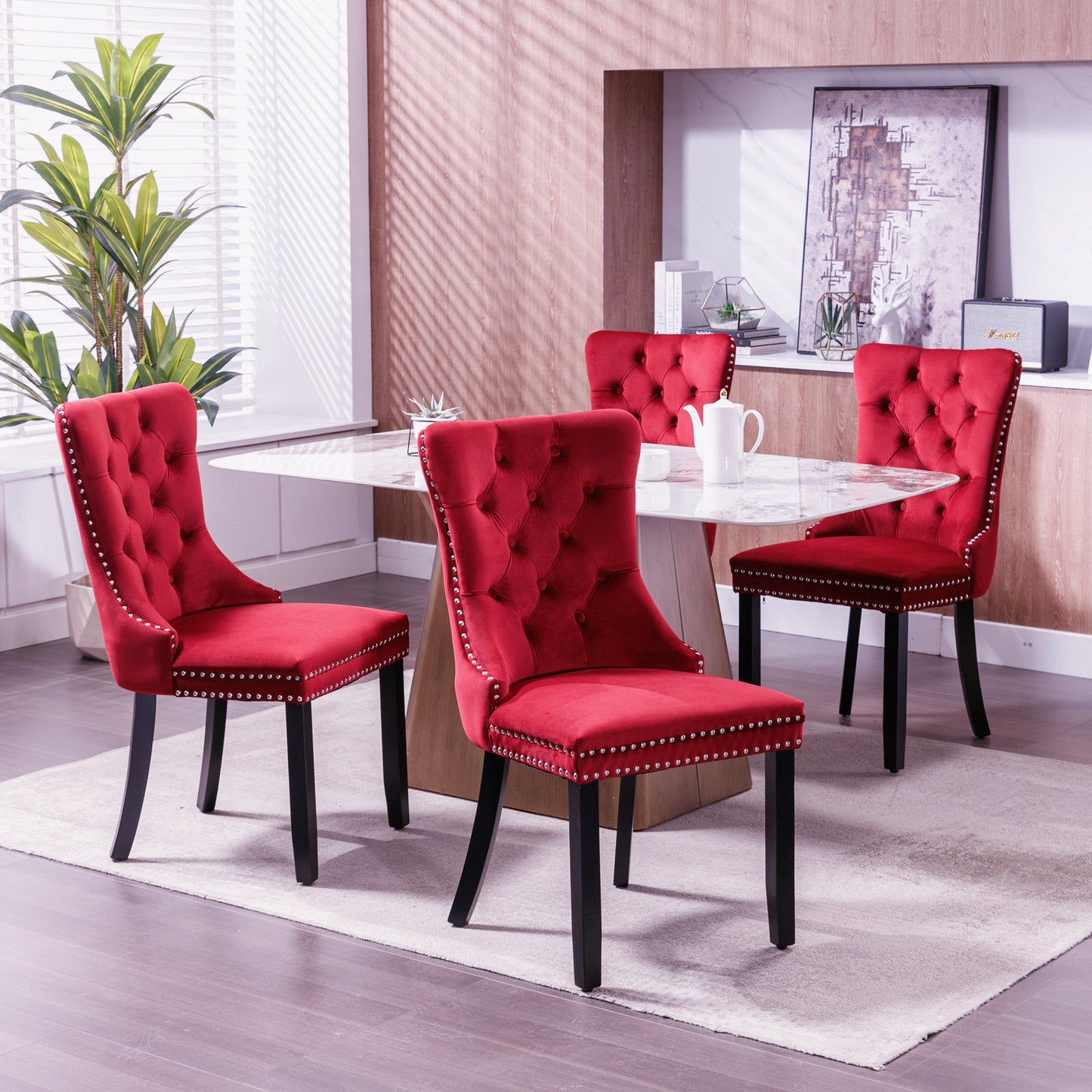 nikki collection modern high-end tufted dining chairs 2-pcs set, wine red