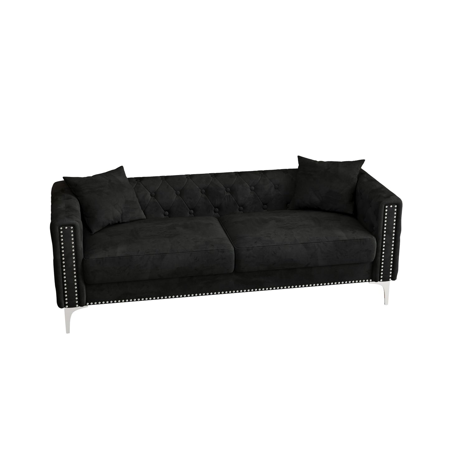 morgan sofa includes 2 pillows, black velvet