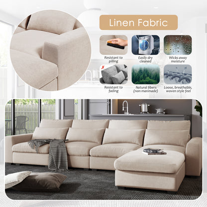 UStyle Modern Large L-Shape Feather Filled Sectional Set, Cream