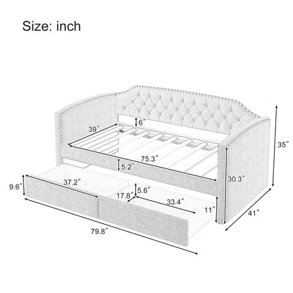 Kim Upholstered Bed with Drawers, Beige