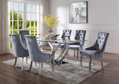 ACME Finley Dining Table, Clear Glass & Mirrored Silver Finish